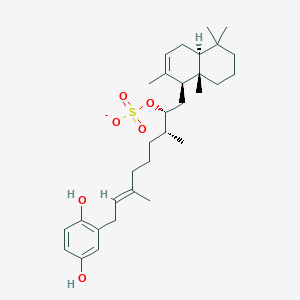 molecular formula C31H47O6S- B10849123 sodium (2R,3R)-9-(2,5-dihydroxyphenyl)-3,7-dimethyl-1-((1S,4aS,8aS)-2,5,5,8a-tetramethyl-1,4,4a,5,6,7,8,8a-octahydronaphthalen-1-yl)non-7-en-2-yl sulfate 