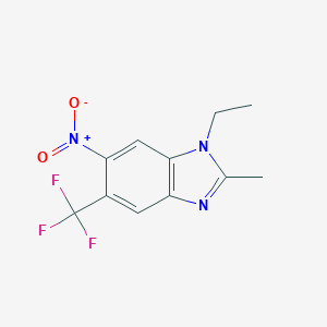 molecular formula C11H10F3N3O2 B108497 1H-Benzimidazole, 1-ethyl-2-methyl-6-nitro-5-(trifluoromethyl)- CAS No. 18018-33-2