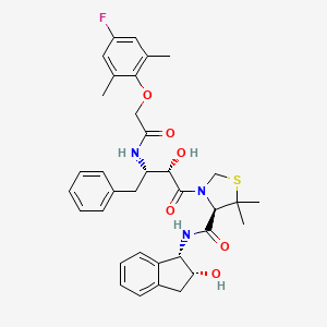 molecular formula C35H40FN3O6S B10849885 (R)-N-[(1S,2R)-2-Hydroxyindan-1-yl]-3-[(2S,3S)-3-(2,6-dimethyl-4-fluorophenoxyacetyl)amino-2-hydroxy-4-phenylbutanoyl]-5,5-dimethyl-1,3-thiazolidine-4-carboxamide 