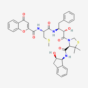 molecular formula C39H42N4O8S2 B10849888 (R)-N-((1S,2R)-2-hydroxy-2,3-dihydro-1H-inden-1-yl)-3-((2S,3S)-2-hydroxy-3-((R)-3-(methylthio)-2-(4-oxo-4H-chromene-2-carboxamido)propanamido)-4-phenylbutanoyl)-5,5-dimethylthiazolidine-4-carboxamide 