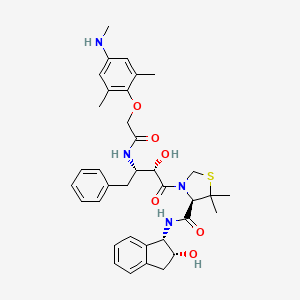 molecular formula C36H44N4O6S B10849894 (R)-N-[(1S,2R)-2-Hydroxyindan-1-yl]-3-[(2S,3S)-3-(2,6-dimethyl-4-methylamino-phenoxyacetyl)amino-2-hydroxy-4-phenylbutanoyl]-5,5-dimethyl-1,3-thiazolidine-4-carboxamide 