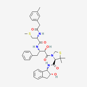 molecular formula C38H46N4O6S2 B10849916 (R)-N-((1S,2R)-2-hydroxy-2,3-dihydro-1H-inden-1-yl)-3-((2S,3S)-2-hydroxy-3-((R)-3-(methylthio)-2-(2-m-tolylacetamido)propanamido)-4-phenylbutanoyl)-5,5-dimethylthiazolidine-4-carboxamide 