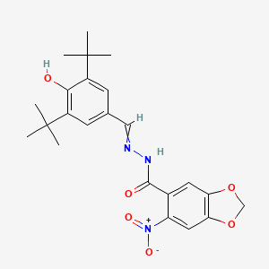 molecular formula C23H27N3O6 B10850171 N-[(3,5-ditert-butyl-4-hydroxyphenyl)methylideneamino]-6-nitro-1,3-benzodioxole-5-carboxamide 