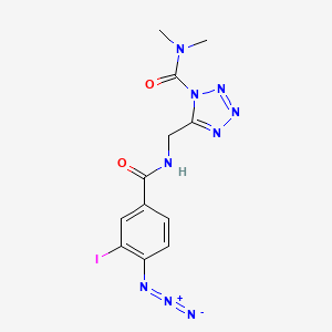 molecular formula C12H12IN9O2 B10850231 5-((4-Azido-3-iodobenzamido)methyl)-N,N-dimethyl-1H-tetrazole-1-carboxamide 