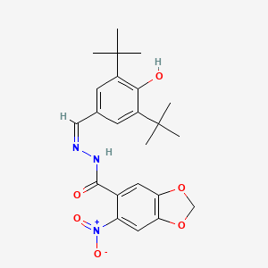 molecular formula C23H27N3O6 B10850253 N-[(Z)-(3,5-ditert-butyl-4-hydroxyphenyl)methylideneamino]-6-nitro-1,3-benzodioxole-5-carboxamide 