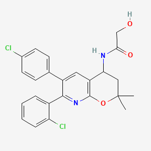 molecular formula C24H22Cl2N2O3 B10851194 N-(7-(2-Chlorophenyl)-6-(4-chlorophenyl)-2,2-dimethyl-3,4-dihydro-2H-pyrano[2,3-B]pyridin-4-YL)-2-hydroxyacetamide (enantiomeric mix) 