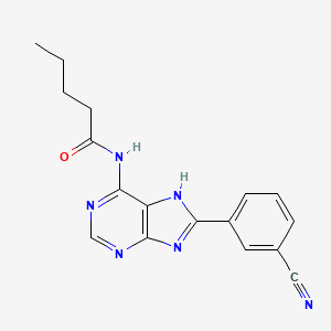 molecular formula C17H16N6O B10851232 N-(8-(3-cyanophenyl)-9H-purin-6-yl)pentanamide 