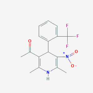 molecular formula C16H15F3N2O3 B10851949 1-[2,6-Dimethyl-5-nitro-4-[2-(trifluoromethyl)phenyl]-1,4-dihydropyridin-3-yl]ethanone 