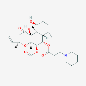 molecular formula C30H47NO8 B010852 [(3R,4Ar,5S,6S,6aS,10S,10aR,10bS)-5-acetyloxy-3-ethenyl-10,10b-dihydroxy-3,4a,7,7,10a-pentamethyl-1-oxo-5,6,6a,8,9,10-hexahydro-2H-benzo[f]chromen-6-yl] 3-piperidin-1-ylpropanoate CAS No. 110452-77-2