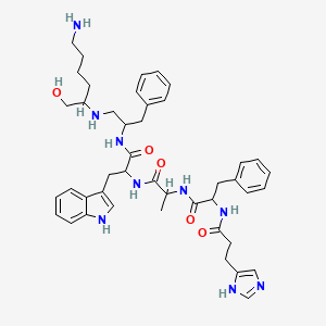 molecular formula C44H57N9O5 B10852102 N-[1-[[1-[[1-[(6-amino-1-hydroxyhexan-2-yl)amino]-3-phenylpropan-2-yl]amino]-3-(1H-indol-3-yl)-1-oxopropan-2-yl]amino]-1-oxopropan-2-yl]-2-[3-(1H-imidazol-5-yl)propanoylamino]-3-phenylpropanamide 