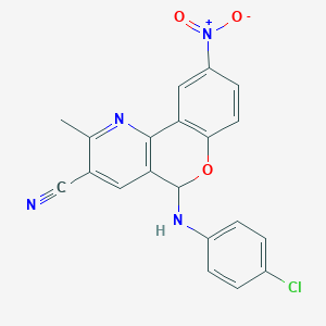 molecular formula C20H13ClN4O3 B10852204 5-(4-chlorophenylamino)-2-methyl-9-nitro-5H-chromeno[4,3-b]pyridine-3-carbonitrile 
