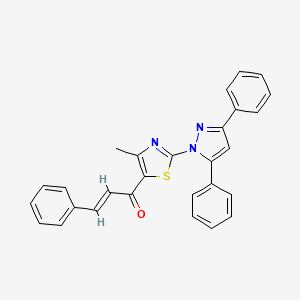 molecular formula C28H21N3OS B10852219 1-(2-(3,5-Diphenyl-1H-pyrazol-1-yl)-4-methyl-1,3-thiazol-5-yl)-3-phenyl-2-propen-1-one 
