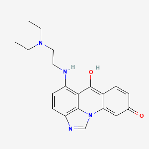 molecular formula C20H22N4O2 B10852262 10-[2-(Diethylamino)ethylamino]-8-hydroxy-1,14-diazatetracyclo[7.6.1.02,7.013,16]hexadeca-2,5,7,9,11,13(16),14-heptaen-4-one 