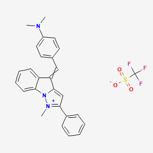 molecular formula C27H24F3N3O3S B10852343 N,N-dimethyl-4-[(1-methyl-2-phenylpyrazolo[1,5-a]indol-1-ium-4-ylidene)methyl]aniline;trifluoromethanesulfonate 