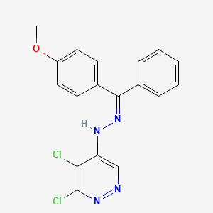 molecular formula C18H14Cl2N4O B10852377 5,6-dichloro-N-[(Z)-[(4-methoxyphenyl)-phenylmethylidene]amino]pyridazin-4-amine 