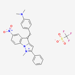 molecular formula C27H23F3N4O5S B10852418 N,N-dimethyl-4-[(1-methyl-6-nitro-2-phenylpyrazolo[1,5-a]indol-1-ium-4-ylidene)methyl]aniline;trifluoromethanesulfonate 