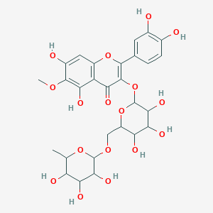 molecular formula C28H32O17 B10852486 2-(3,4-Dihydroxyphenyl)-5,7-dihydroxy-6-methoxy-3-[3,4,5-trihydroxy-6-[(3,4,5-trihydroxy-6-methyloxan-2-yl)oxymethyl]oxan-2-yl]oxychromen-4-one 