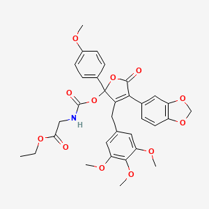 molecular formula C33H33NO12 B10852512 [4-Benzo[1,3]dioxol-5-yl-2-(4-methoxy-phenyl)-5-oxo-3-(3,4,5-trimethoxy-benzyl)-2,5-dihydro-furan-2-yloxycarbonylamino]-acetic acid ethyl ester 