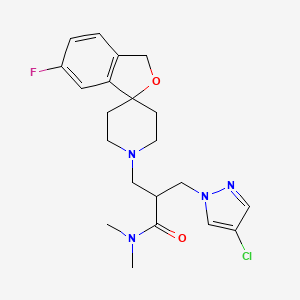 molecular formula C21H26ClFN4O2 B10852528 2-[(4-chloropyrazol-1-yl)methyl]-3-(5-fluorospiro[1H-2-benzofuran-3,4'-piperidine]-1'-yl)-N,N-dimethylpropanamide 