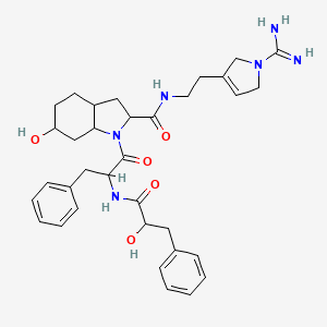 molecular formula C34H44N6O5 B10852605 N-[2-(1-carbamimidoyl-2,5-dihydropyrrol-3-yl)ethyl]-6-hydroxy-1-[2-[(2-hydroxy-3-phenylpropanoyl)amino]-3-phenylpropanoyl]-2,3,3a,4,5,6,7,7a-octahydroindole-2-carboxamide 