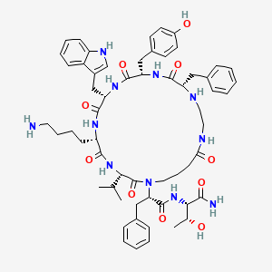 molecular formula C59H77N11O10 B10852795 (2S,3R)-2-[[(2S)-2-[(3S,6S,9S,12S,15S)-6-(4-aminobutyl)-15-benzyl-12-[(4-hydroxyphenyl)methyl]-9-(1H-indol-3-ylmethyl)-2,5,8,11,14,20-hexaoxo-3-propan-2-yl-1,4,7,10,13,16,19-heptazacyclotricos-1-yl]-3-phenylpropanoyl]amino]-3-hydroxybutanamide 