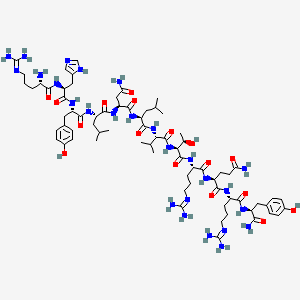 molecular formula C72H116N26O17 B10852856 (2S)-2-[[(2S)-2-[[(2S,3R)-2-[[(2S)-2-[[(2S)-2-[[(2S)-4-amino-2-[[(2S)-2-[[(2S)-2-[[(2S)-2-[[(2S)-2-amino-5-(diaminomethylideneamino)pentanoyl]amino]-3-(1H-imidazol-5-yl)propanoyl]amino]-3-(4-hydroxyphenyl)propanoyl]amino]-4-methylpentanoyl]amino]-4-oxobutanoyl]amino]-4-methylpentanoyl]amino]-3-methylbutanoyl]amino]-3-hydroxybutanoyl]amino]-5-(diaminomethylideneamino)pentanoyl]amino]-N-[(2S)-1-[[(2S)-1-amino-3-(4-hydroxyphenyl)-1-oxopropan-2-yl]amino]-5-(diaminomethylideneamino)-1-oxopentan-2-yl]pentanediamide 