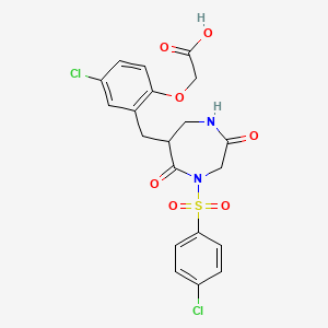 molecular formula C20H18Cl2N2O7S B10852887 [4-Chloro-2-({1-[(4-chlorophenyl)sulfonyl]-3,7-dioxo-1,4-diazepan-6-yl}methyl)phenoxy]acetic acid 