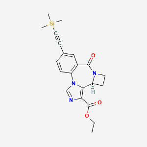 molecular formula C21H23N3O3Si B10852996 ethyl (7S)-11-oxo-14-(2-trimethylsilylethynyl)-2,4,10-triazatetracyclo[10.4.0.02,6.07,10]hexadeca-1(16),3,5,12,14-pentaene-5-carboxylate 