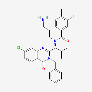 molecular formula C30H32ClFN4O2 B10853146 N-(3-Aminopropyl)-N-{(1R)-1-[7-chloro-4-oxo-3-(phenylmethyl)-3,4-dihydro-2-quinazolinyl]-2-methylpropyl}-3-fluoro-4-methylbenzamide 