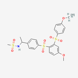molecular formula C23H25NO8S3 B10853195 N-[1-[4-[4-methoxy-2-(4-(111C)methoxyphenyl)sulfonylphenyl]sulfonylphenyl]ethyl]methanesulfonamide 