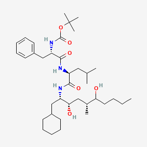 molecular formula C37H63N3O6 B10853215 tert-butyl N-[(2S)-1-[[(2S)-1-[[(2S,3S,5R)-1-cyclohexyl-3,6-dihydroxy-5-methyldecan-2-yl]amino]-4-methyl-1-oxopentan-2-yl]amino]-1-oxo-3-phenylpropan-2-yl]carbamate 