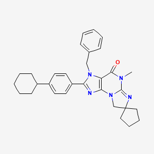 molecular formula C31H35N5O B10853220 3-benzyl-2-(4-cyclohexylphenyl)-5-methylspiro[8H-imidazo[2,1-b]purine-7,1'-cyclopentane]-4-one 