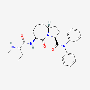 molecular formula C27H34N4O3 B10853275 (3S,6S,9aS)-6-[[(2S)-2-(methylamino)butanoyl]amino]-5-oxo-N,N-diphenyl-1,2,3,6,7,8,9,9a-octahydropyrrolo[1,2-a]azepine-3-carboxamide 