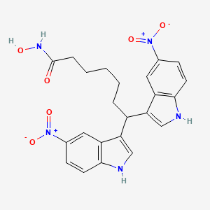 molecular formula C23H23N5O6 B10853366 N-hydroxy-7,7-bis(5-nitro-1H-indol-3-yl)heptanamide 