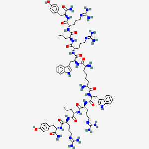 molecular formula C82H122N28O14 B10853368 Sub[-Trp-Arg-Nva-Arg-Tyr-NH2]2 