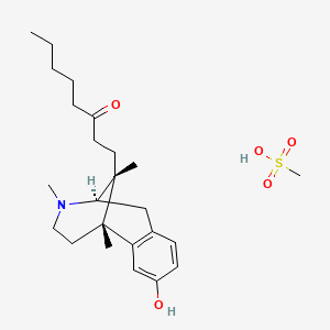 molecular formula C24H39NO5S B10853586 1-[(1S,9R,13R)-4-hydroxy-1,10,13-trimethyl-10-azatricyclo[7.3.1.02,7]trideca-2(7),3,5-trien-13-yl]octan-3-one;methanesulfonic acid 