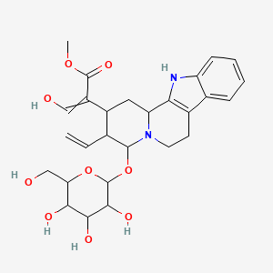 molecular formula C27H34N2O9 B10853671 Methyl 2-[3-ethenyl-4-[3,4,5-trihydroxy-6-(hydroxymethyl)oxan-2-yl]oxy-1,2,3,4,6,7,12,12b-octahydroindolo[2,3-a]quinolizin-2-yl]-3-hydroxyprop-2-enoate 