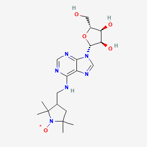 molecular formula C19H29N6O5 B10853765 (2R,3R,4S,5R)-2-(6-((1-hydroxy-2,2,5,5-tetramethylpyrrolidin-3-yl)methylamino)-9H-purin-9-yl)-5-(hydroxymethyl)tetrahydrofuran-3,4-diol 