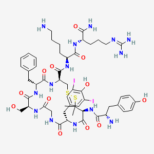 molecular formula C52H72I2N14O12S2 B10853888 Y-c[D-Pen-(3,5-diI)Tyr-GSFC]KR-NH2 