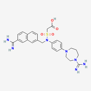 molecular formula C26H31N7O4S B10853918 2-[[4-(4-Carbamimidoyl-1,4-diazepan-1-yl)phenyl]-[(7-carbamimidoylnaphthalen-2-yl)methyl]sulfamoyl]acetic acid 