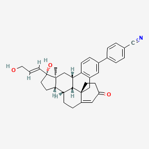 molecular formula C35H37NO3 B10853946 4-[(1S,9S,11S,12R,15S,16R,24R)-12-hydroxy-12-[(E)-3-hydroxyprop-1-enyl]-11-methyl-21-oxo-5-hexacyclo[14.7.1.01,19.03,8.09,24.011,15]tetracosa-3(8),4,6,19-tetraenyl]benzonitrile 