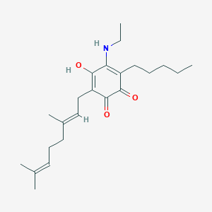 molecular formula C23H35NO3 B10854180 2-((2E)-3,7-Dimethyl-2,6-octadien-1-yl)-6-(ethylamino)-3-hydroxy-5-pentyl-2,5-cyclohexadiene-1,4-dione CAS No. 1807652-43-2