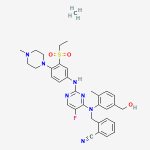 molecular formula C34H40FN7O3S B10854498 2-[[N-[2-[3-ethylsulfonyl-4-(4-methylpiperazin-1-yl)anilino]-5-fluoropyrimidin-4-yl]-5-(hydroxymethyl)-2-methylanilino]methyl]benzonitrile;methane 