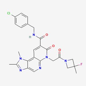 molecular formula C25H24ClFN6O3 B10854604 N-[(4-chlorophenyl)methyl]-6-[2-(3-fluoro-3-methylazetidin-1-yl)-2-oxoethyl]-1,2-dimethyl-7-oxoimidazo[4,5-c][1,8]naphthyridine-8-carboxamide 