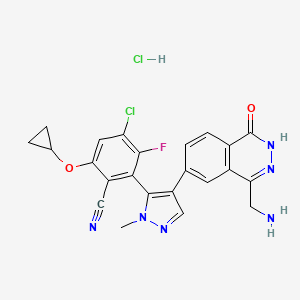 molecular formula C23H19Cl2FN6O2 B10855166 2-[4-[4-(aminomethyl)-1-oxo-2H-phthalazin-6-yl]-2-methylpyrazol-3-yl]-4-chloro-6-cyclopropyloxy-3-fluorobenzonitrile;hydrochloride 