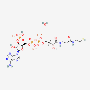 molecular formula C21H35Li3N7O17P3S B10855535 trilithium;[(2R,3S,4R,5R)-5-(6-aminopurin-9-yl)-4-hydroxy-2-[[[[(3R)-3-hydroxy-2,2-dimethyl-4-oxo-4-[[3-oxo-3-(2-sulfanylethylamino)propyl]amino]butoxy]-oxidophosphoryl]oxy-oxidophosphoryl]oxymethyl]oxolan-3-yl] hydrogen phosphate;hydrate 