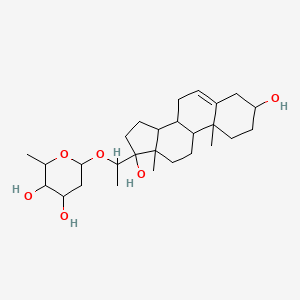 molecular formula C27H44O6 B10855607 6-[1-(3,17-Dihydroxy-10,13-dimethyl-1,2,3,4,7,8,9,11,12,14,15,16-dodecahydrocyclopenta[a]phenanthren-17-yl)ethoxy]-2-methyloxane-3,4-diol 