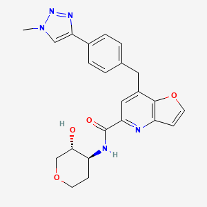 molecular formula C23H23N5O4 B10856084 N-[(3R,4S)-3-hydroxyoxan-4-yl]-7-[[4-(1-methyltriazol-4-yl)phenyl]methyl]furo[3,2-b]pyridine-5-carboxamide 
