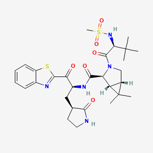 molecular formula C29H39N5O6S2 B10856415 (1R,2S,5S)-N-[(2S)-1-(1,3-benzothiazol-2-yl)-1-oxo-3-[(3S)-2-oxopyrrolidin-3-yl]propan-2-yl]-3-[(2S)-2-(methanesulfonamido)-3,3-dimethylbutanoyl]-6,6-dimethyl-3-azabicyclo[3.1.0]hexane-2-carboxamide 