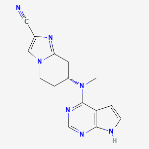 molecular formula C15H15N7 B10856427 (7R)-7-[methyl(7H-pyrrolo[2,3-d]pyrimidin-4-yl)amino]-5,6,7,8-tetrahydroimidazo[1,2-a]pyridine-2-carbonitrile 